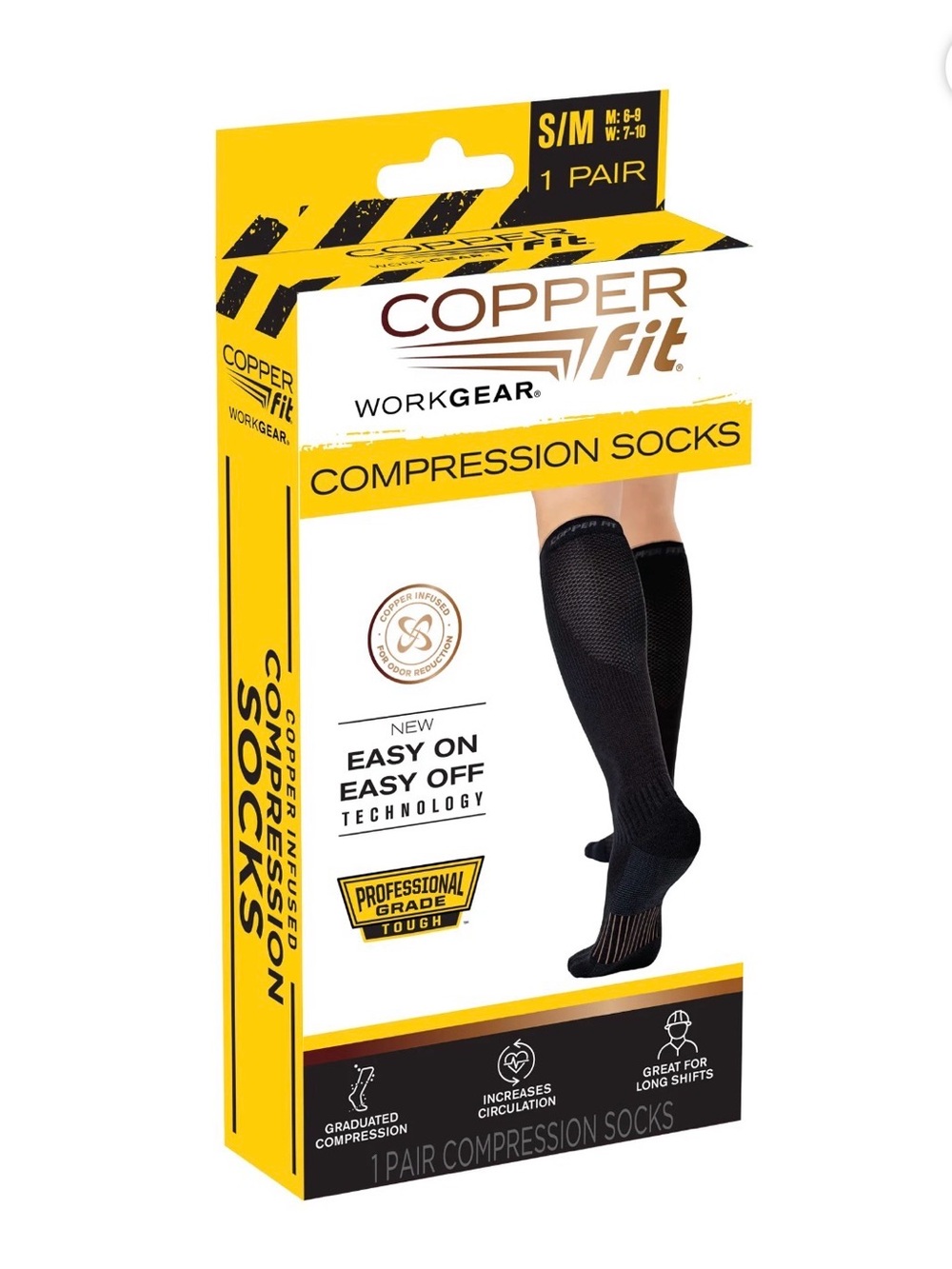 Copper Fit Work Gear Compression Black Socks Size S/M Mens  6-9. Womens 7-10